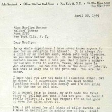 Letter from John Steinbeck to Marilyn Monroe: “He is already your slave. This would make him mine."